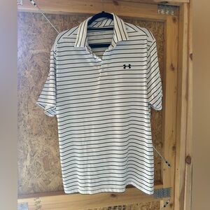 Under Armour Men's Polo Shirt in White with Black Stripes